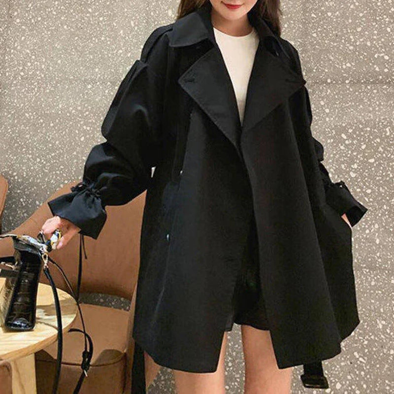 Autumn New Drawstring Version Loose Short Trench Coat Retro Popular Student Coat Female