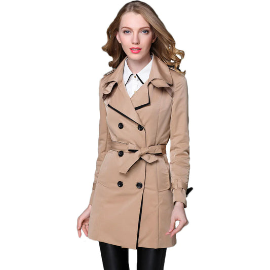 Spring and Autumn New Fashion Women'S Long Double-Breasted Color Trench Coat Version Slimming Slim Coat a Hair